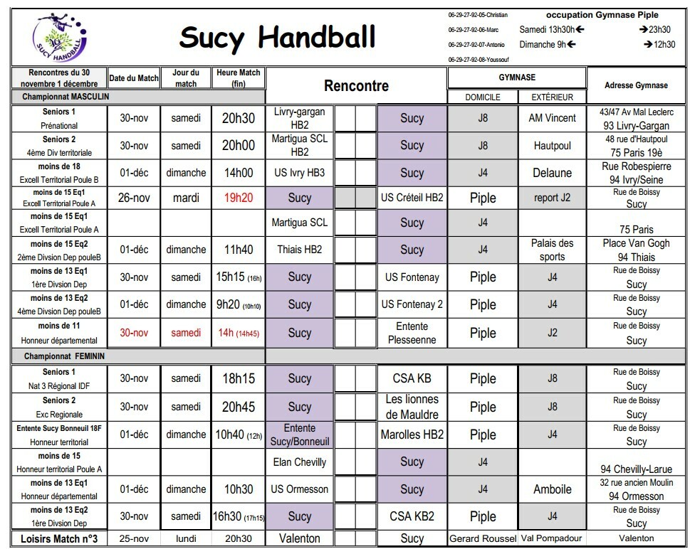 Planning du 30 nov-1er décembre