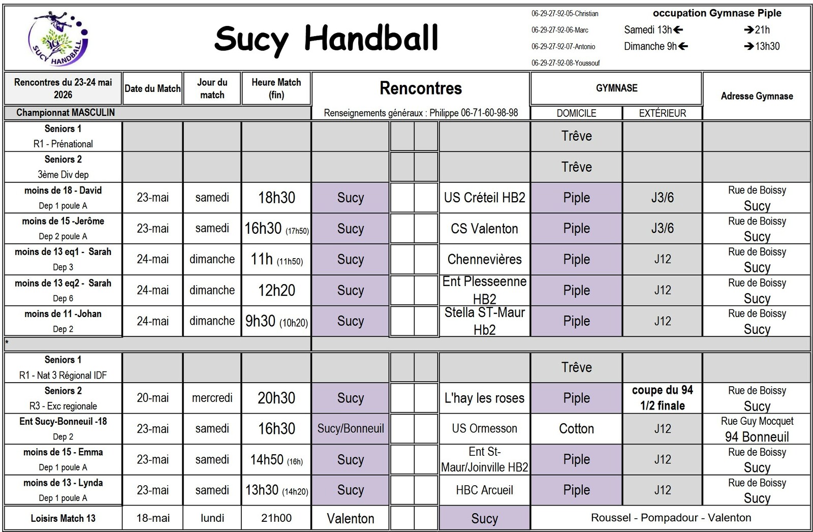 Planning du 23-24 mai