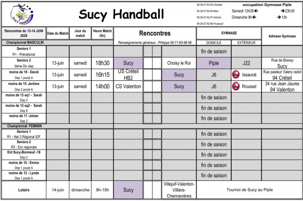 Planning du 13-14 juin