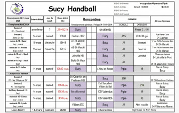 Planning du 14-15 mars