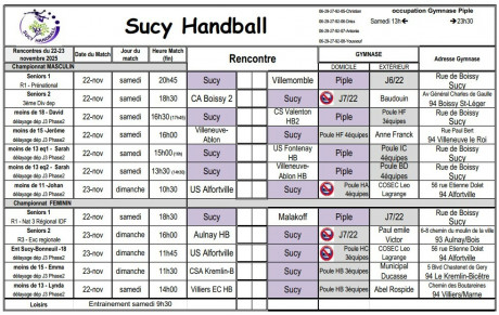Planning du 22-23 novembre