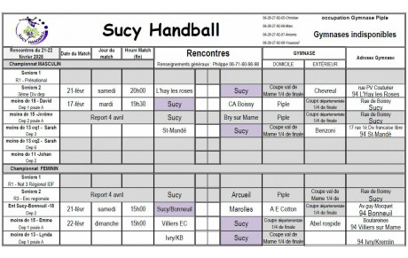 Planning du 21-22 février - Coupe