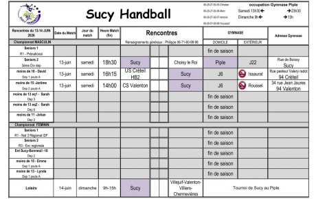Planning du 13-14 juin